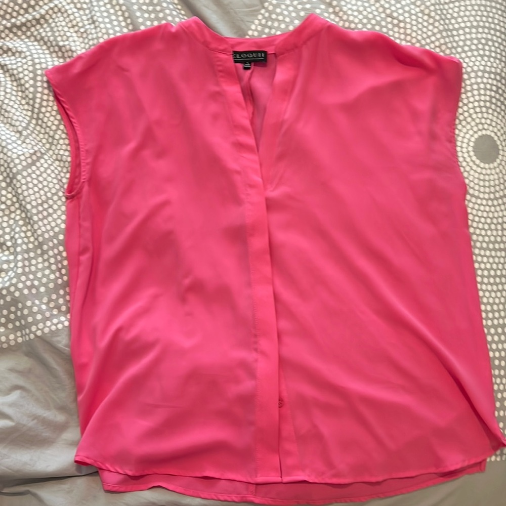 Eloquii Notch Collar blouse. Vibrant pink work or weekend top.